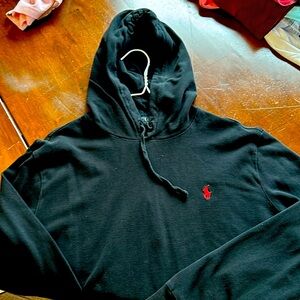 men’s blackk polo pique fabric pulloverer hoodie